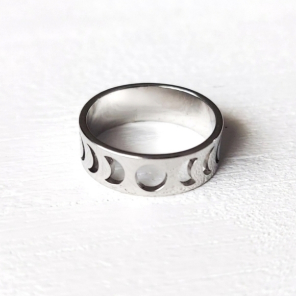 Moon Phase Stainless Steel Ring - Silver - Picture 1 of 5